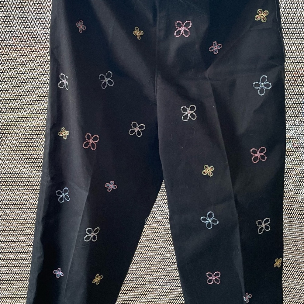 Talbots Women Black Pants with Colorful Embroidery